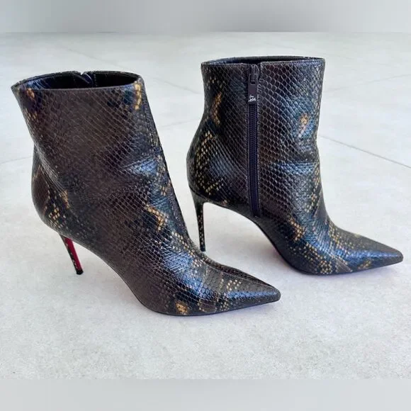 CHRISTIAN LOUBOUTIN So Kate Leather Snake Embossed Dark Brown Boots 85 EU 38 US8 - Picture 6 of 15